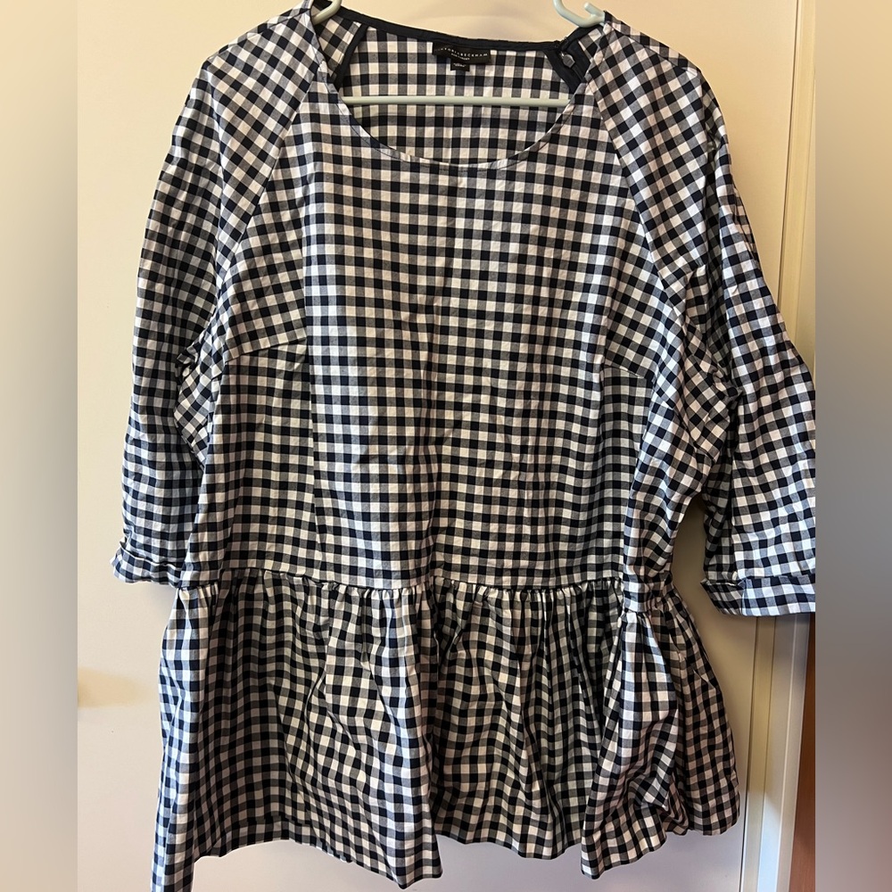 Victoria Beckham for Target Navy Gingham Peplum blouse 3X